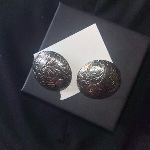 Silver Floral Engraved Vintage Earrings